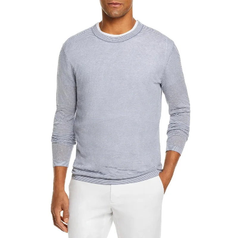 The Men's Store Mens Linen Blend Striped Crewneck Sweater