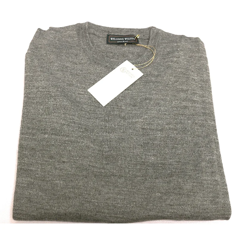 Williams Wilson Grey 100% Wool Suede Crewneck Sweater for mens