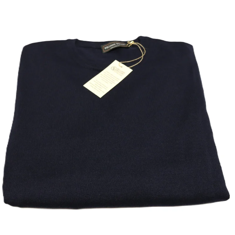 Williams Wilson Navy 100% Wool Suede Crewneck Sweater- for mens