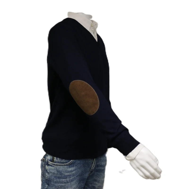 Williams Wilson Navy 100% Wool Suede VNeck Sweater for mens