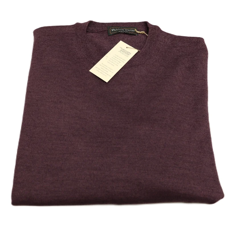 Williams Wilson Plum 100% Wool Suede Crewneck Sweater for mens