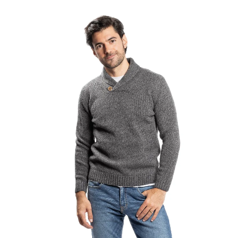 Wool Shawl Collar Sweaters - Grey