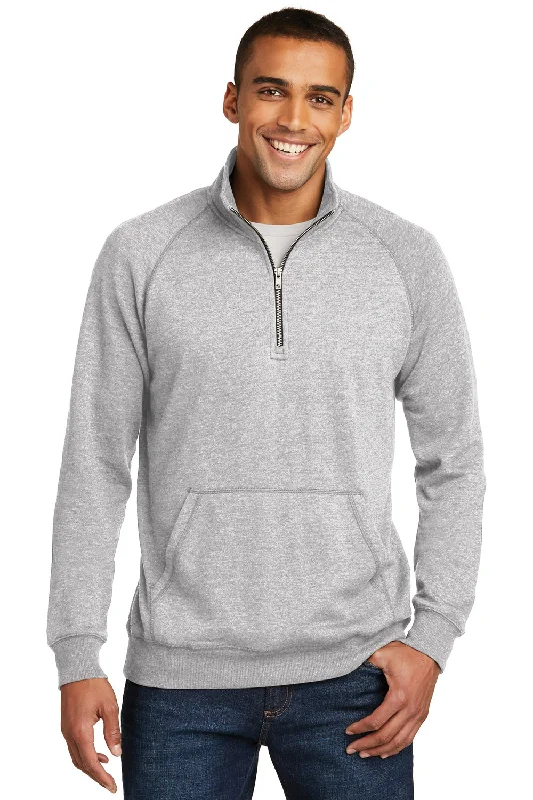 District Mens Fleece 1/4 Zip Sweatshirt w/ Pouch Pocket - Heather Grey