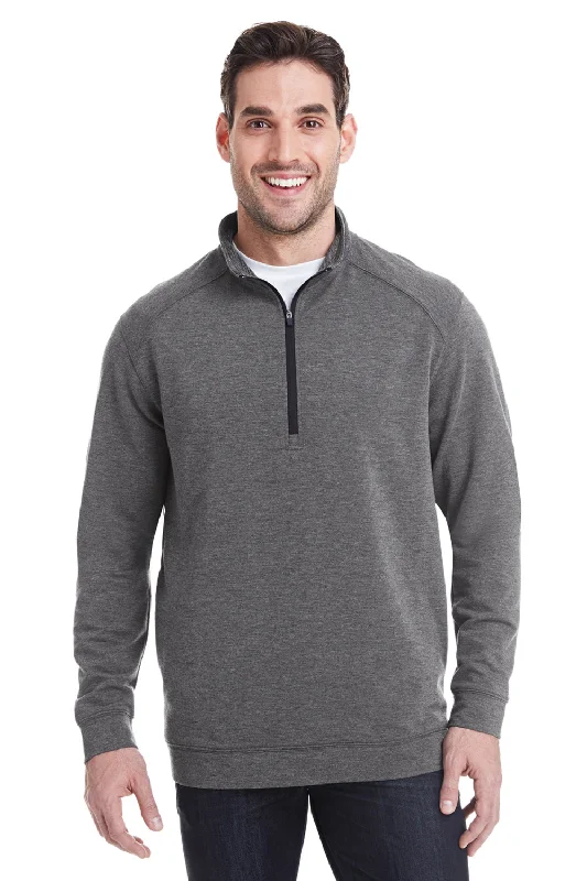 J America Mens Omega Sueded Terry 1/4 Zip Sweatshirt w/ Pockets - Charcoal Grey