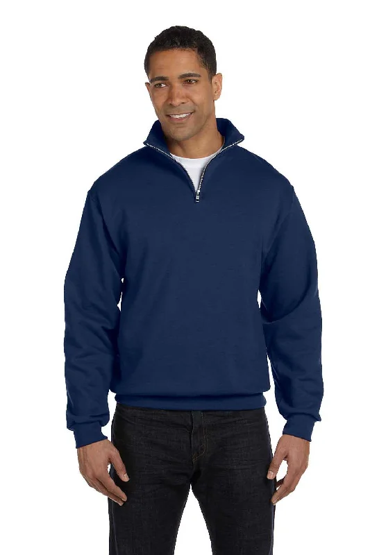 Jerzees Mens NuBlend Pill Resistant Fleece 1/4 Zip Sweatshirt - Navy Blue