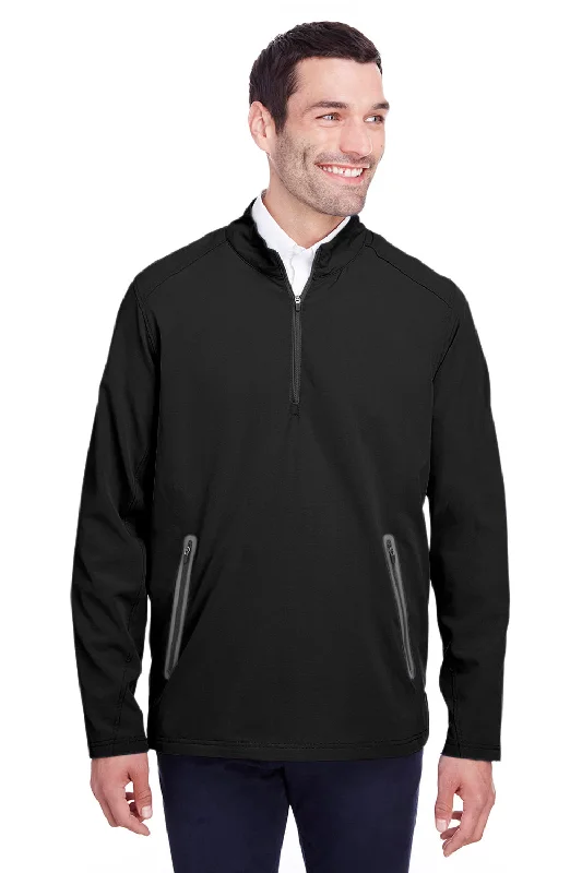 North End Mens Quest Performance Moisture Wicking 1/4 Zip Sweatshirt w/ Pockets - Black/Carbon Grey