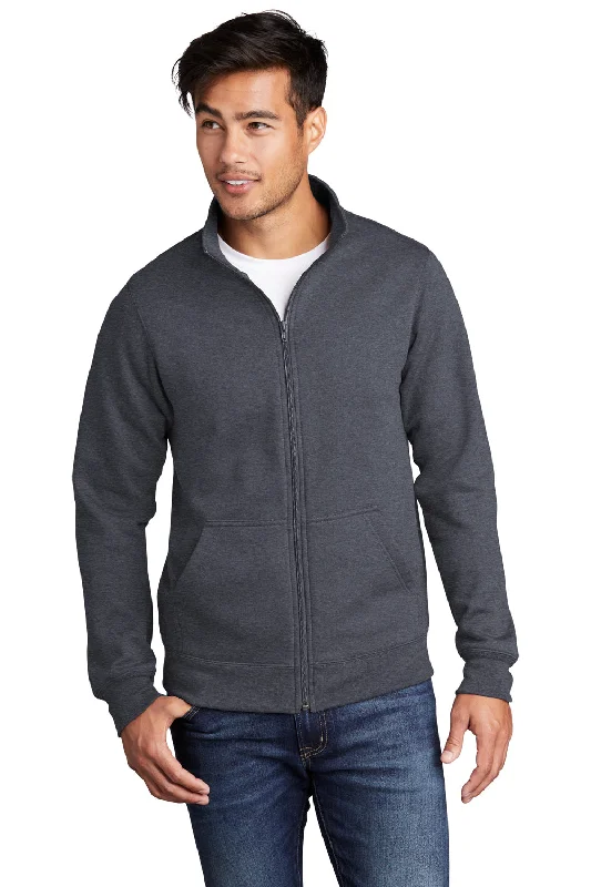 Port & Company Mens Core Fleece Full Zip Sweatshirt w/ Pockets - Heather Navy Blue