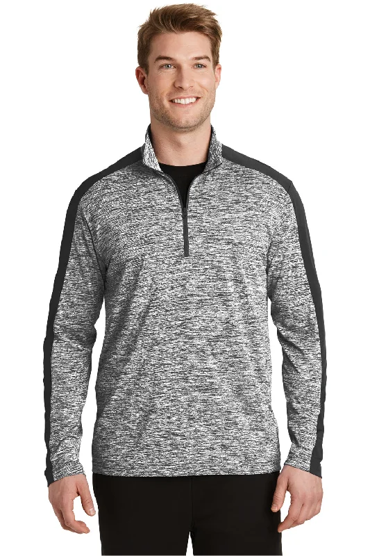 Sport-Tek Mens Electric Heather Moisture Wicking 1/4 Zip Sweatshirt - Black Electric/Black