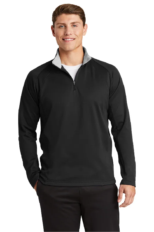 Sport-Tek Mens Sport-Wick Moisture Wicking Fleece 1/4 Zip Sweatshirt - Black/Silver Grey