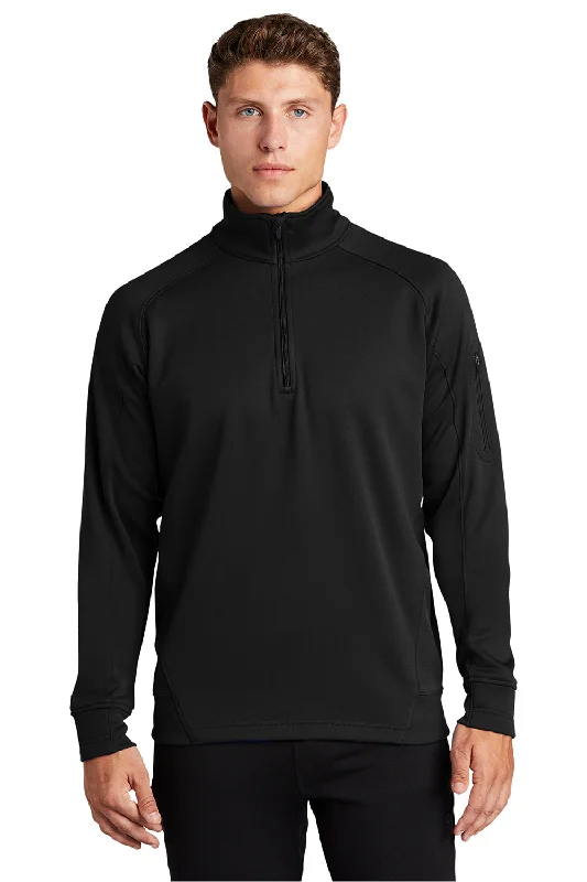 Sport-Tek Mens Tech Moisture Wicking Fleece 1/4 Zip Sweatshirt w/ Pocket - Black