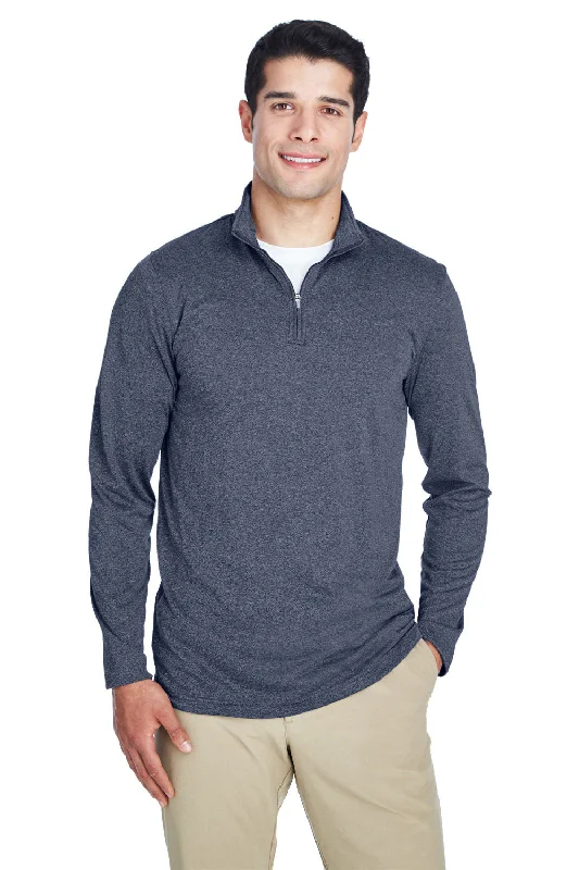 UltraClub Mens Heather Cool & Dry Performance Moisture Wicking 1/4 Zip Sweatshirt - Heather Navy Blue